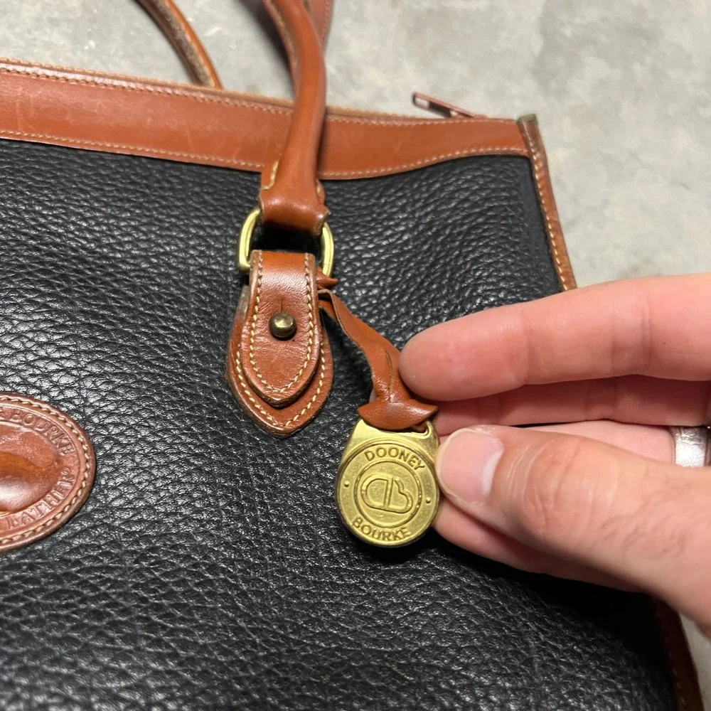 Dooney & Bourke All Weather Leather Vintage Satchel Crossbody Bag Black Tan